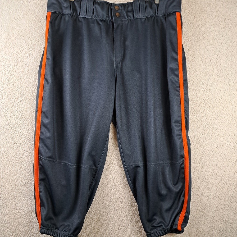 EVOSHIELD Men's XL Gray Orange Piped Baseball Pants WTUM60005-16 Elastic Cuff